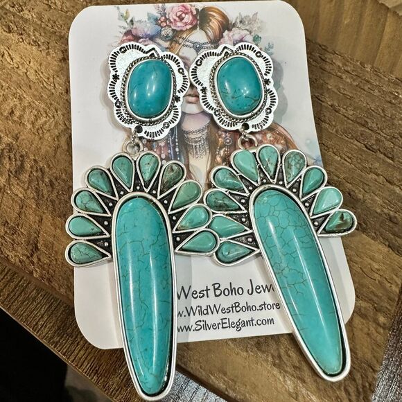 Navajo Turquoise Post Earrings, Big Bold Style, Boho Southwestern Stud Earring, - Picture 1 of 8